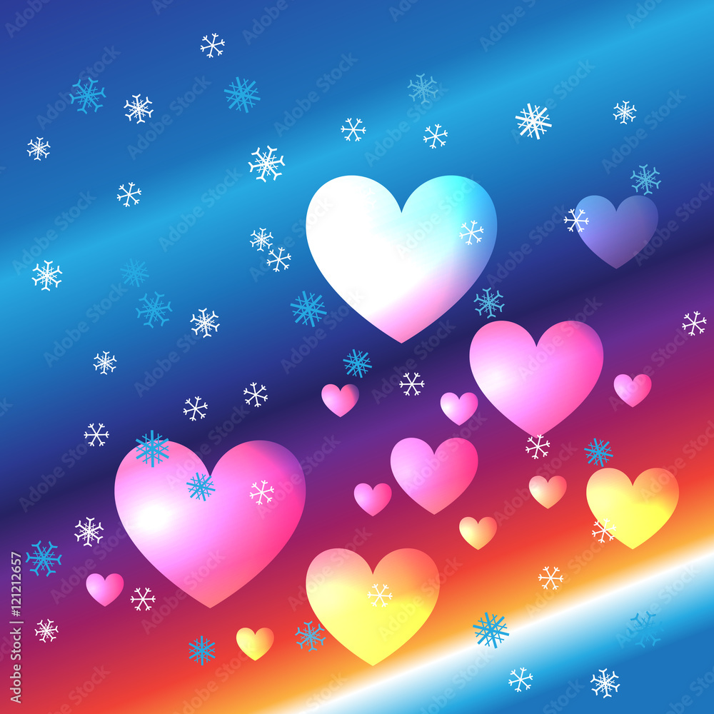 Hearts And Snowflakes Background