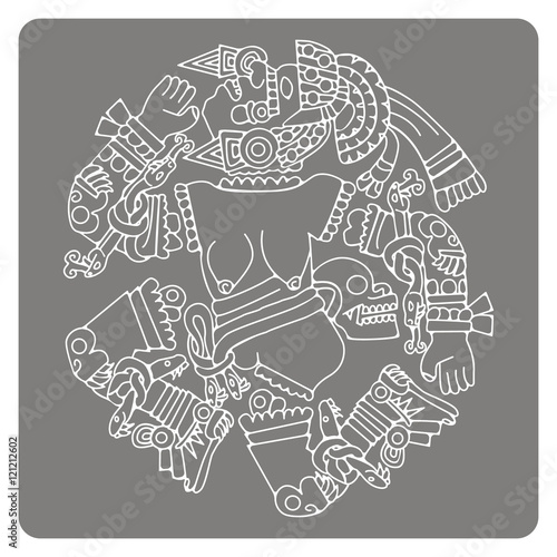 monochrome icon with Coyolxauhqui aztec goddess of the moon for your design