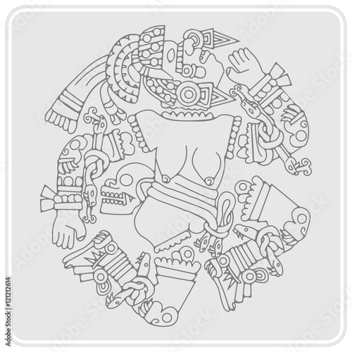 monochrome icon with Coyolxauhqui aztec goddess of the moon for your design