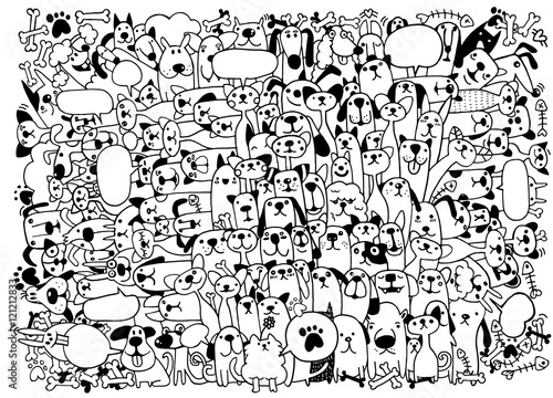 Animals. Cats and Dogs Vector pattern. Hand Drawn Doodles Pets