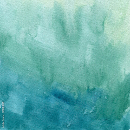 Hand drawn turquoise blue, green watercolor abstract paint texture. Raster gradient splash background. photo