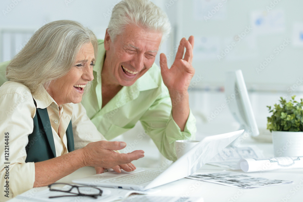 happy senior couple with laptop happy senior couple with laptop