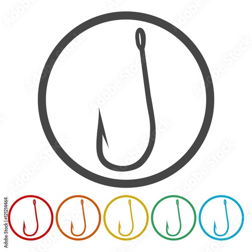 Fishing hook sign icon. Round circle buttons with frame. Vector