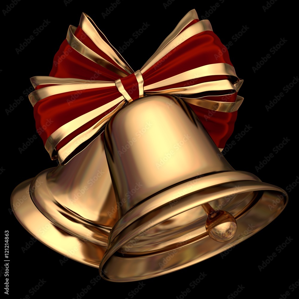 A couple of cute golden Christmas bells 3D illustration A couple of cute golden Christmas bells 3D illustration
