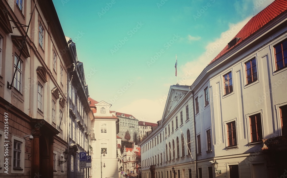 old fashioned street view of Prague city