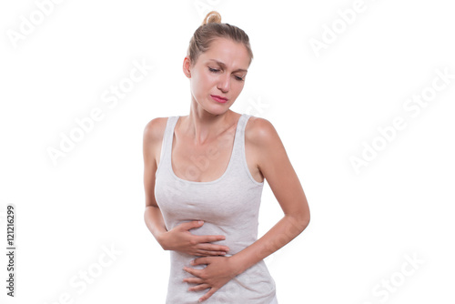 Young woman is having stomach ache