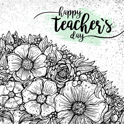 Fototapeta Naklejka Na Ścianę i Meble -  Happy Teacher's day - handdrawn typography poster. Vector art. Great design element for congratulation cards, banners and flyers.