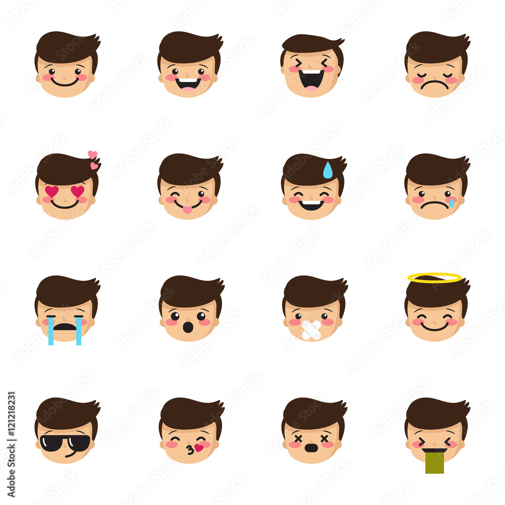 Vector boy emoticons collection. Cute kid emoji set Vector boy emoticons collection. Cute kid emoji set