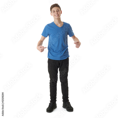 Cute teenager boy over white isolated background © exopixel