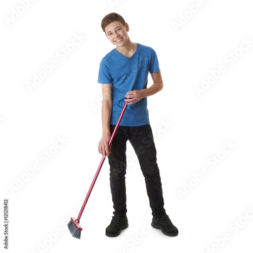 Cute teenager boy over white isolated background © exopixel