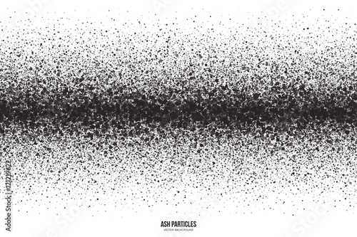 Abstract vector dark gray round ash particles on white background. Spray effect. Scatter falling black drops. Hand made grunge texture