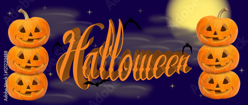 Halloween poster with pumpkins and dark sky