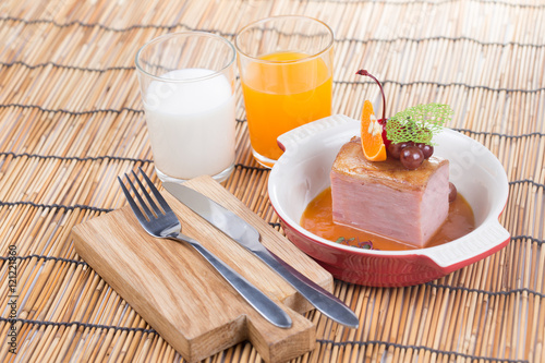 Slice of Honey Ham with drink