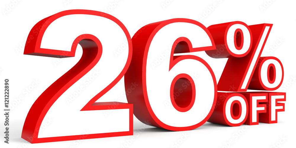 Discount 26 percent off. 3D illustration on white background. Discount 26 percent off. 3D illustration on white background.