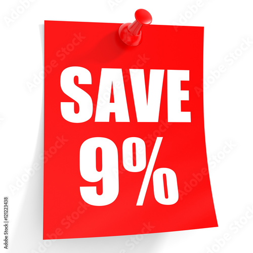 Discount 9 percent off. 3D illustration on white background.