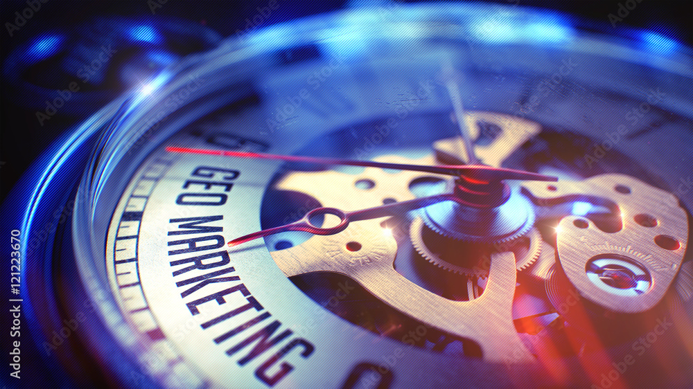 Obraz premium Geo Marketing - Inscription on Pocket Watch. 3D.