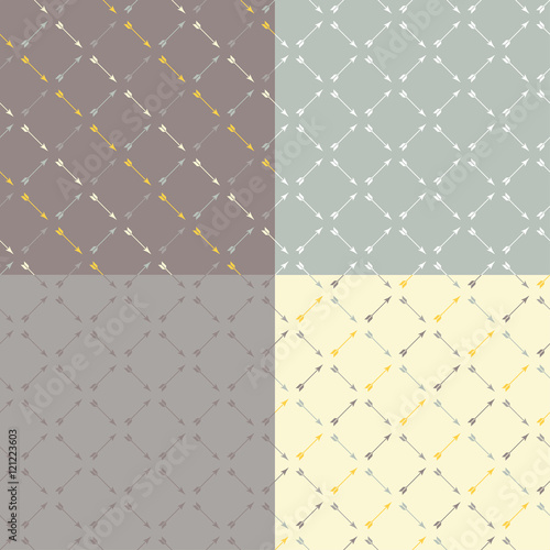 Set of 4 boho ethnic seamless patterns with arrows. Print. Repeating background. Cloth design, wallpaper.