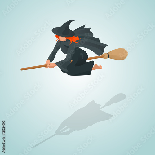 Isometric Pin-up witch flying on her broom
