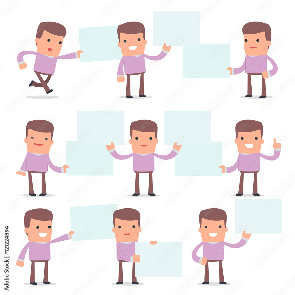 Set of Funny and Cheerful Character Stylist holds and interacts Set of Funny and Cheerful Character Stylist holds and interacts