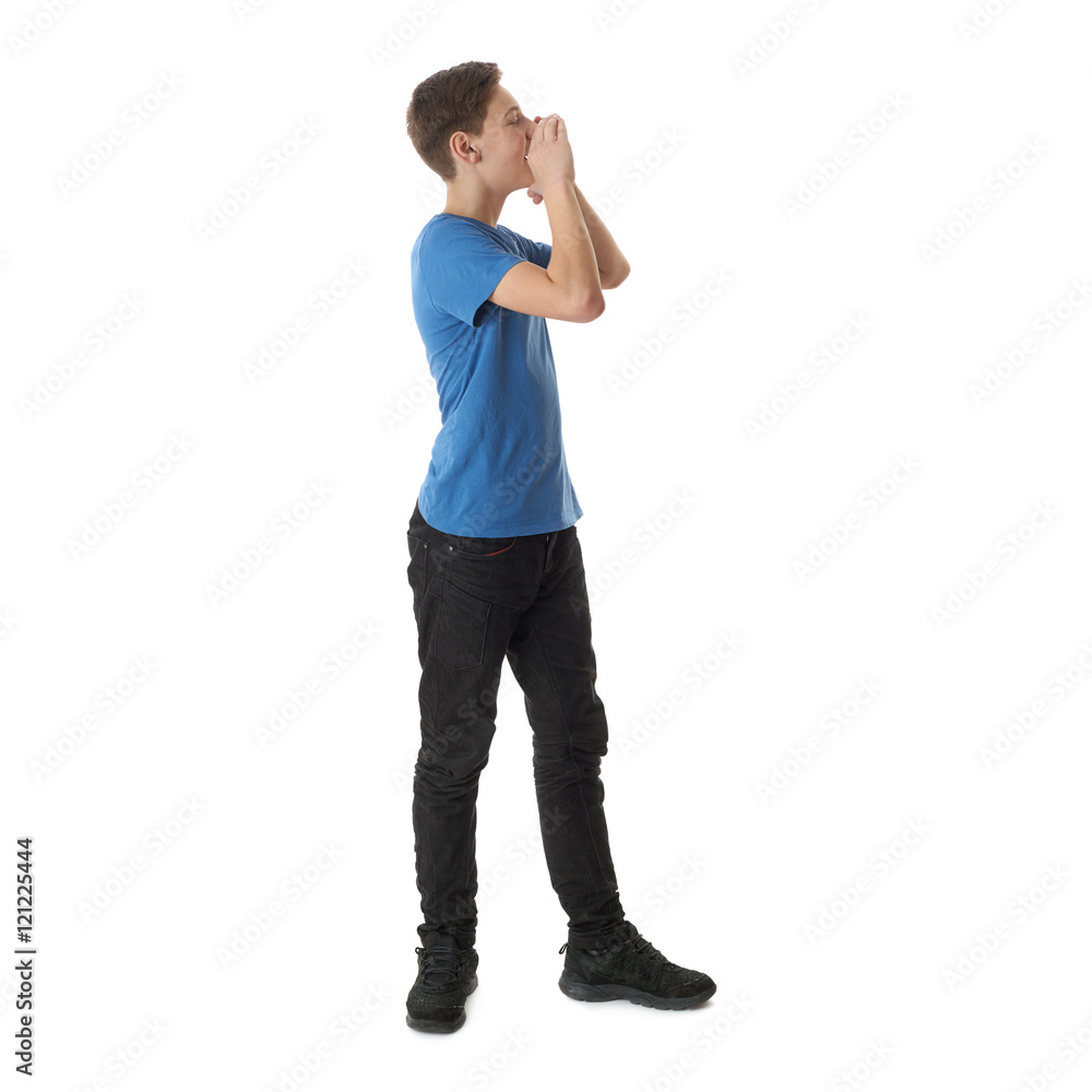 Cute teenager boy over white isolated background Cute teenager boy over white isolated background