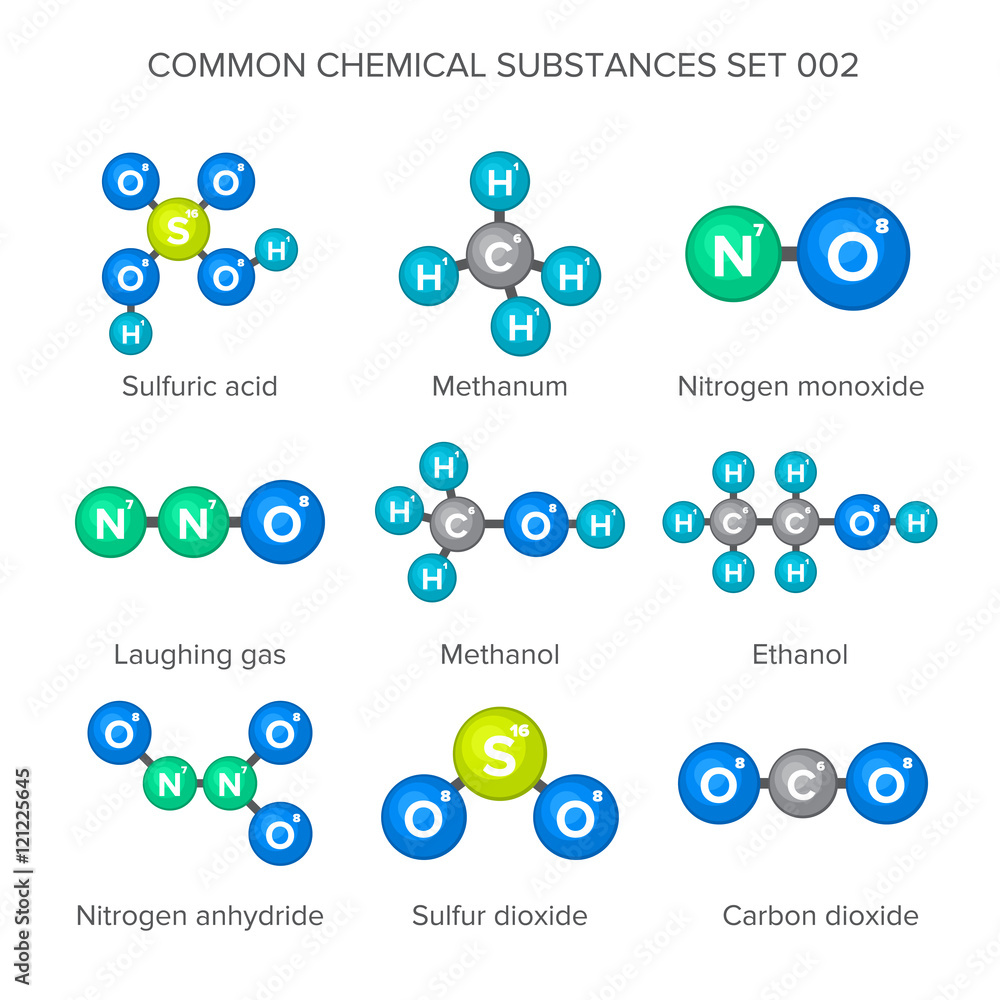 Molecular structures of common chemical substances Stock Vector | Adobe ...