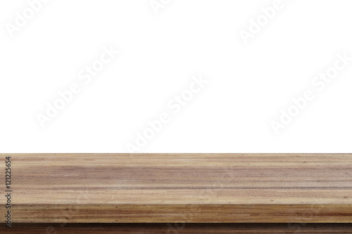 Empty wooden table over blurred tree with bokeh background