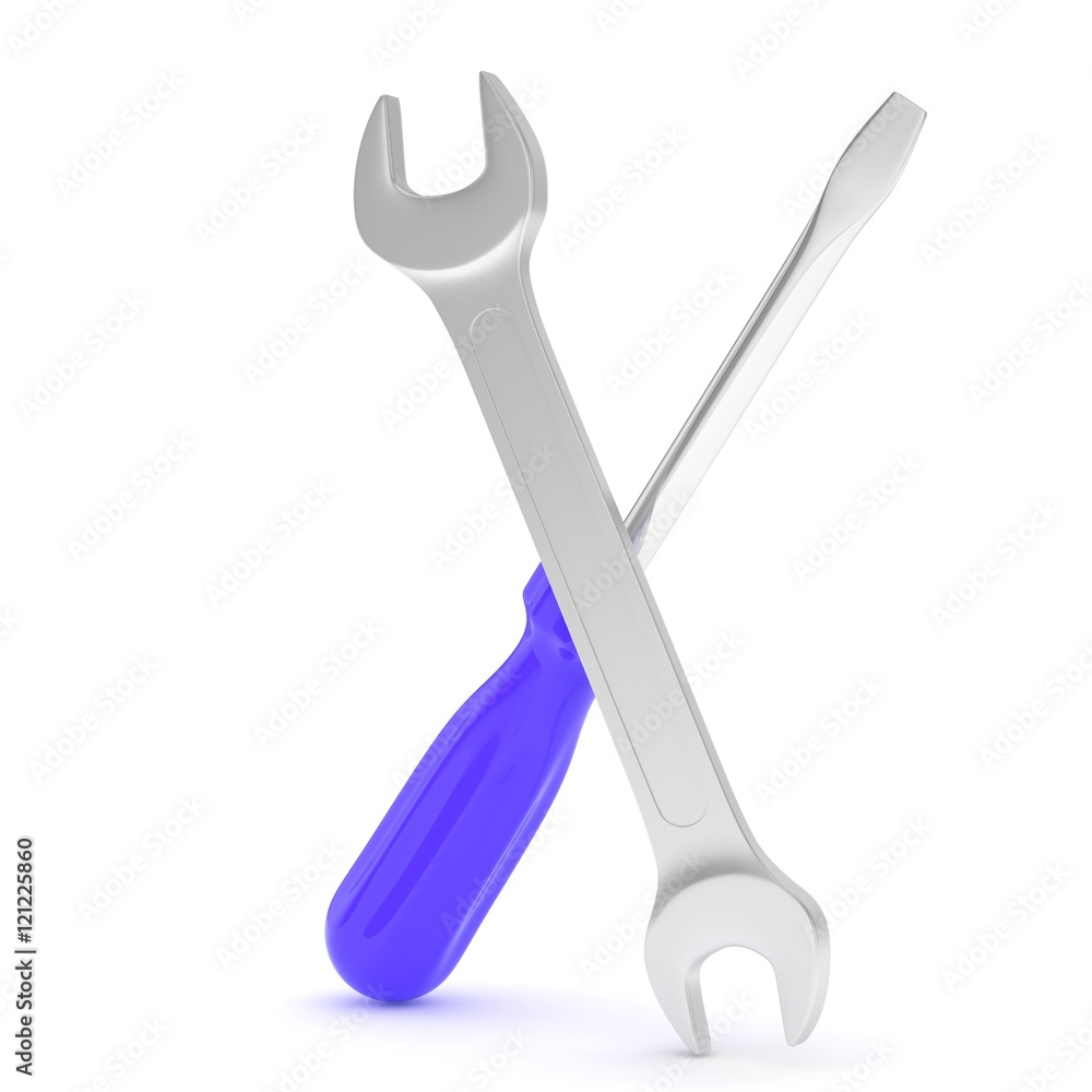 3D Illustration Wrench and screwdriver, service concept 3D Illustration Wrench and screwdriver, service concept