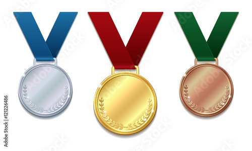 Set of gold, silver and bronze medals