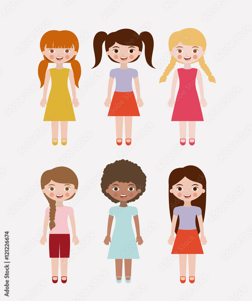 Girls cartoon. Kids childhood and people theme. Colorful design. Vector illustration Girls cartoon. Kids childhood and people theme. Colorful design. Vector illustration