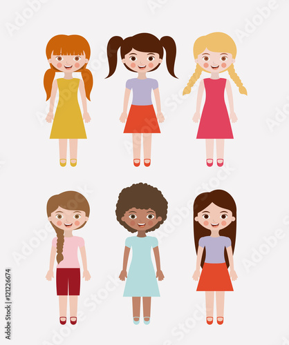 Girls cartoon. Kids childhood and people theme. Colorful design. Vector illustration