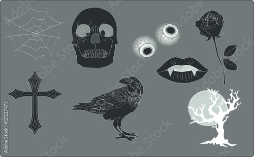 Collection of creepy icons - Gothic design elements - vector ill
