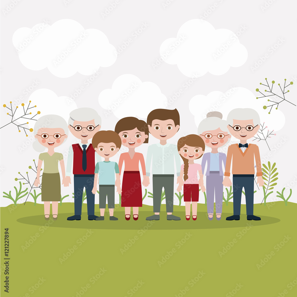 Mother father daughter son and grandparents icons. Family generation and relationship theme. Colorful design. Vector illustration