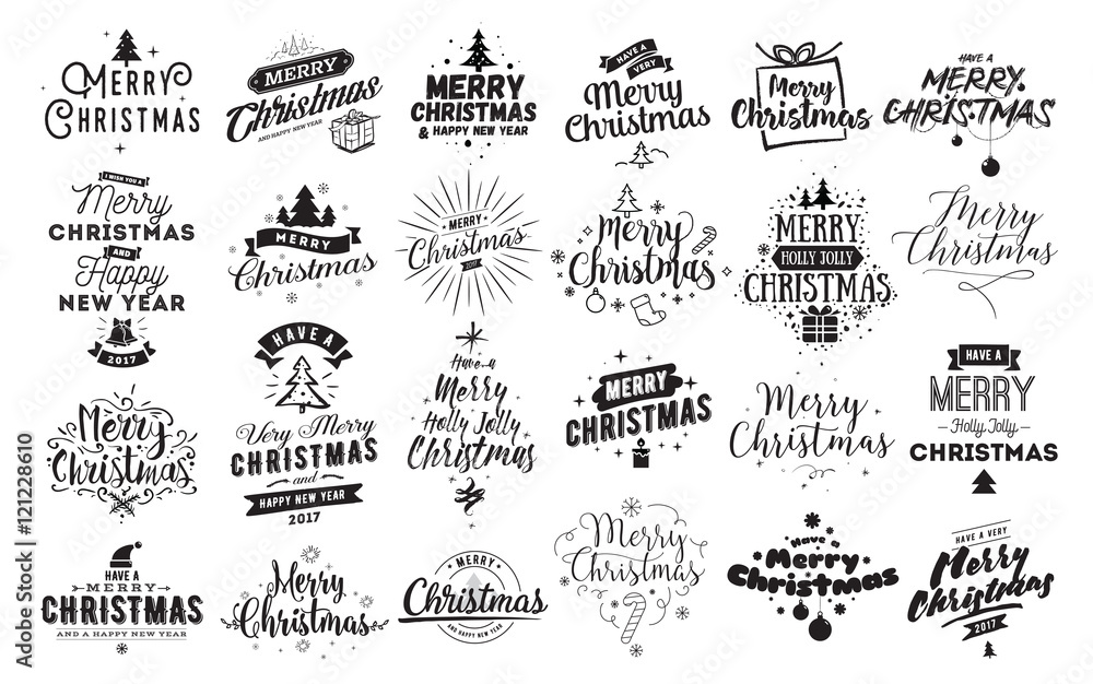 Merry Christmas typographic emblems set. - obrazy, fototapety, plakaty 