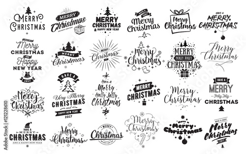 Merry Christmas typographic emblems set. photo
