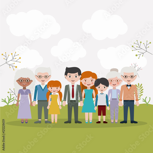 Mother father daughter son and grandparents icons. Family generation and relationship theme. Colorful design. Vector illustration