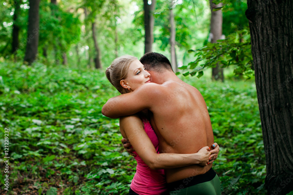 Photo of happy couple running outdoors Photo of happy couple running outdoors