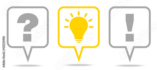 3 Speechbubbles Question, Idea & Answer Grey/Yellow Outline