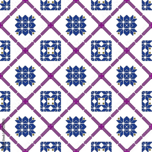 scheme for embroidery abstract floral pattern, made of pixels. Vector illustration.