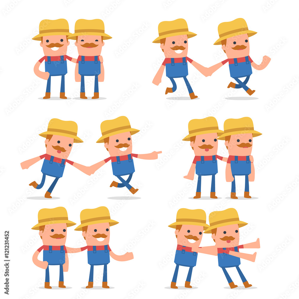 Set of Good and Careful Character Farmer in helps poses Set of Good and Careful Character Farmer in helps poses