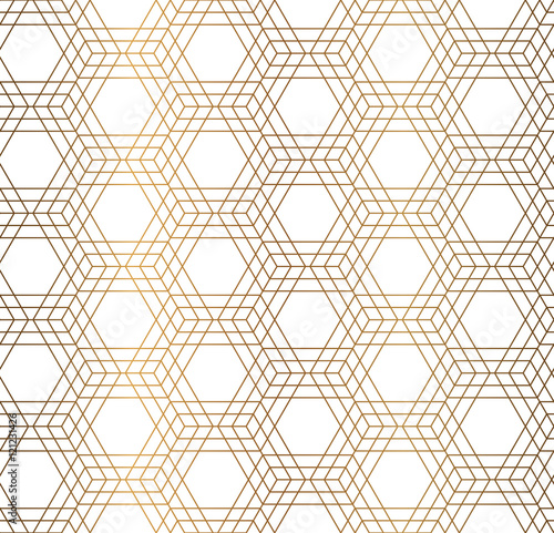 Vector geometrical hexagon simple background. Golden  seamless pattern.