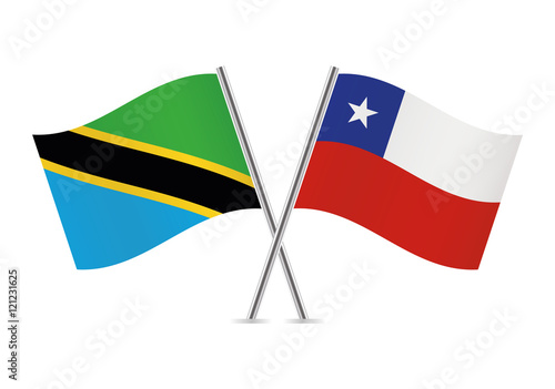 Tanzania and Chile flags. Vector illustration.