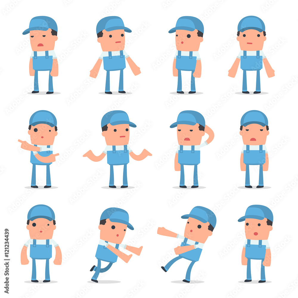 Set of Confused and Sad Character Repairman in ignorance poses Set of Confused and Sad Character Repairman in ignorance poses