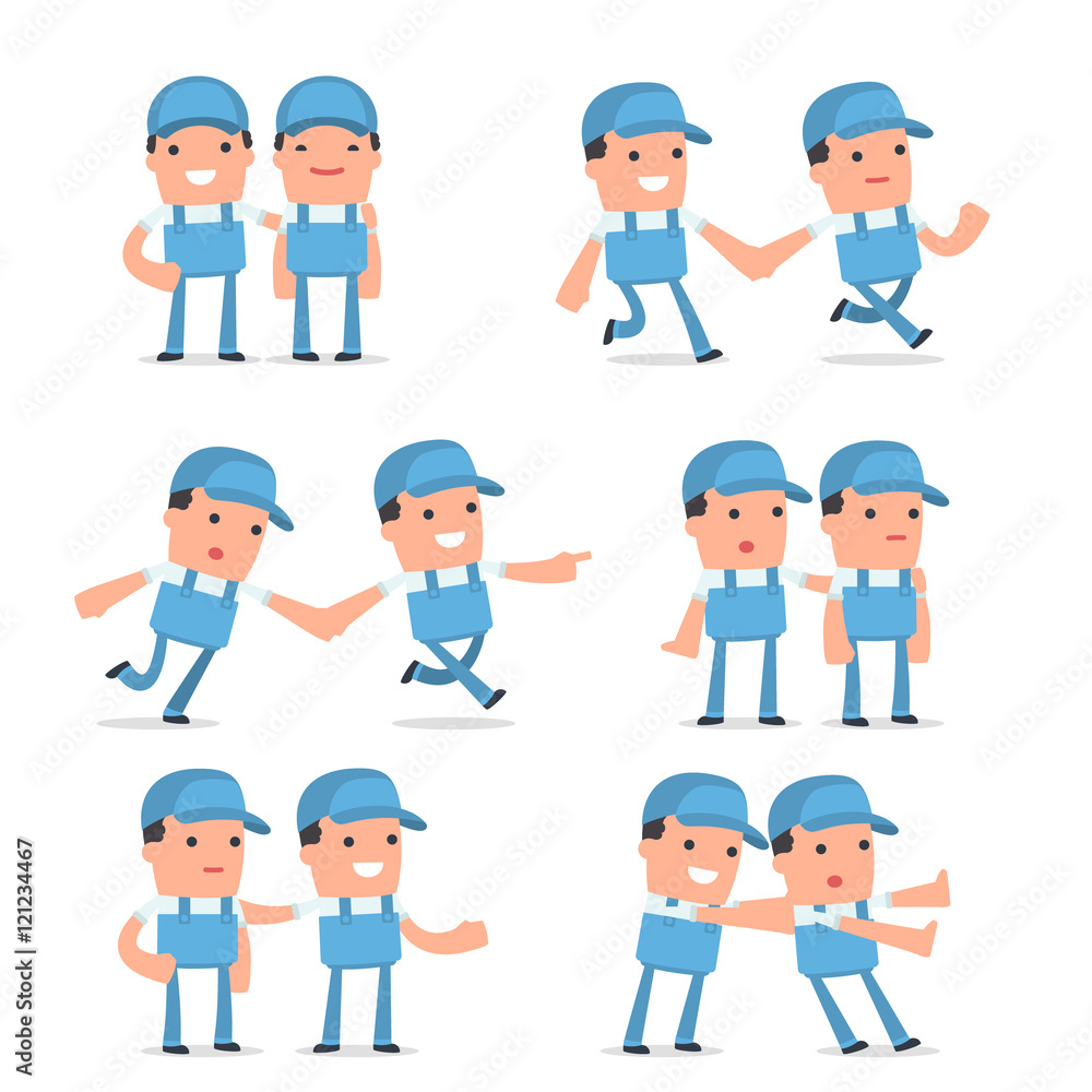 Set of Good and Careful Character Repairman in helps poses Set of Good and Careful Character Repairman in helps poses