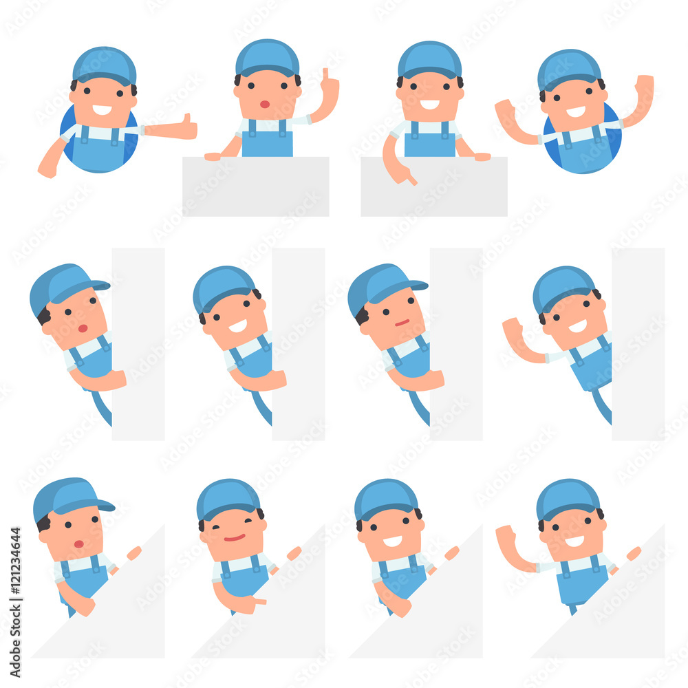 Set of Funny and Cheerful Character Repairman holds and interact Set of Funny and Cheerful Character Repairman holds and interact