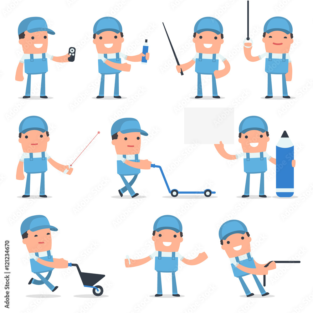 Set of Happy and Intelligent Character Repairman making presenta Set of Happy and Intelligent Character Repairman making presenta