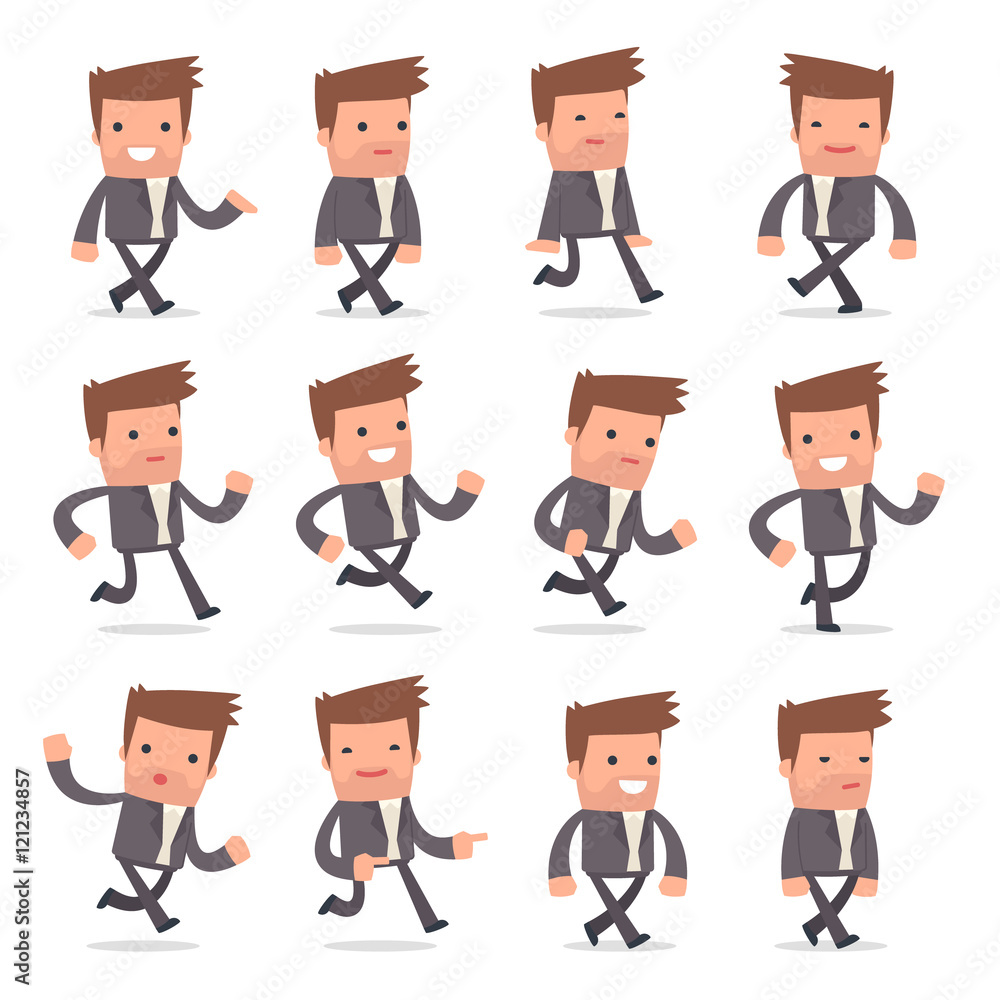 Set of Funny and Cheerful Character Competitor goes and runs pos Set of Funny and Cheerful Character Competitor goes and runs pos
