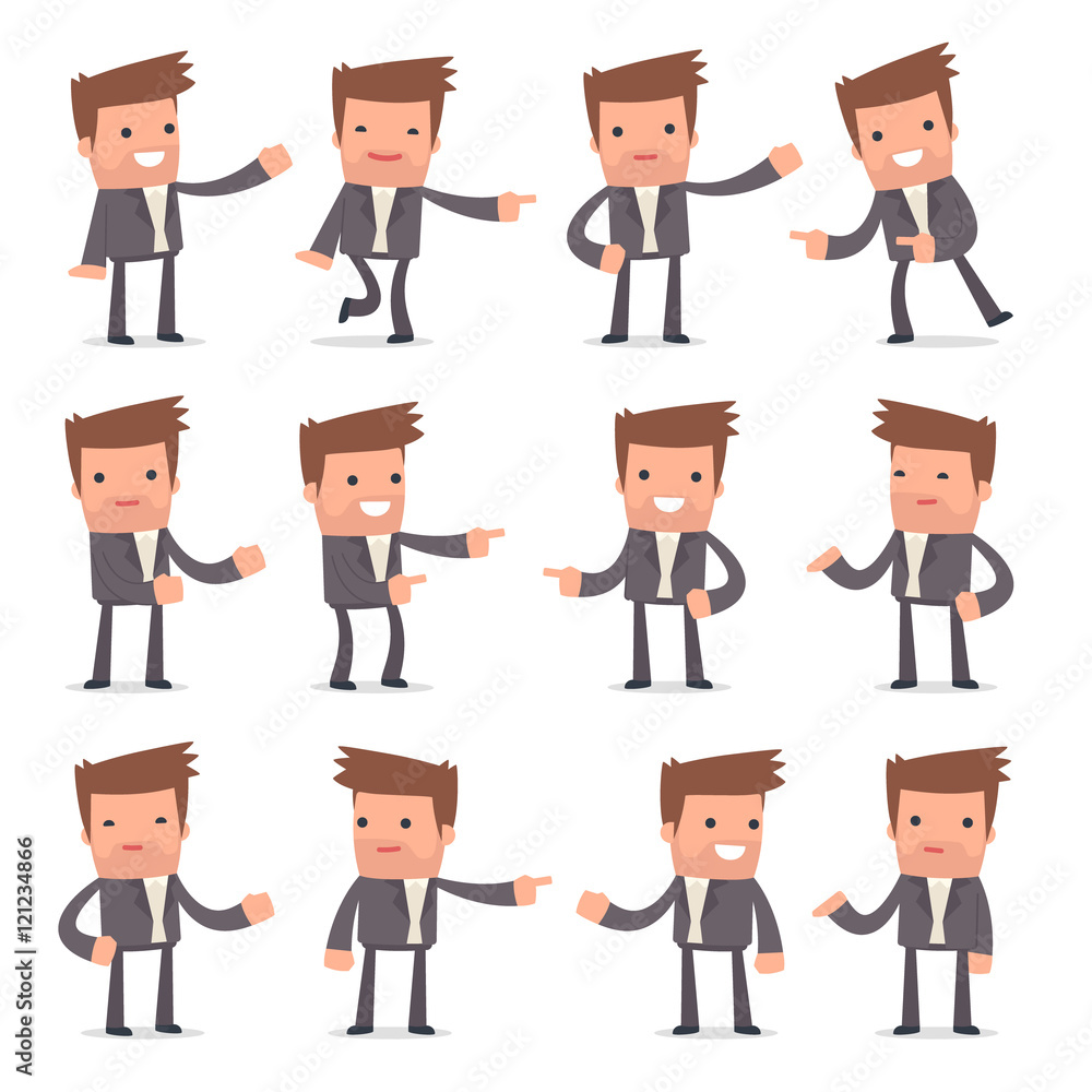 Set of Active and Positive Character Competitor making presentat Set of Active and Positive Character Competitor making presentat