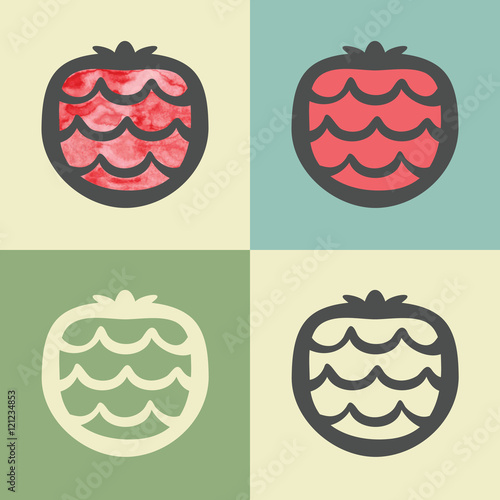 Vector outline strawberry food icon with watercolor fill. Elements for mobile concepts and web apps. Modern infographic logo and pictogram.