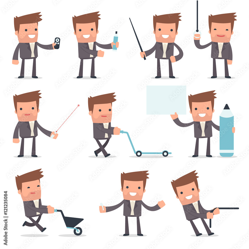 Set of Happy and Intelligent Character Competitor making present Set of Happy and Intelligent Character Competitor making present