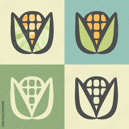 Vector outline corn food icon with watercolor fill. Elements for mobile concepts and web apps. Modern infographic logo and pictogram.